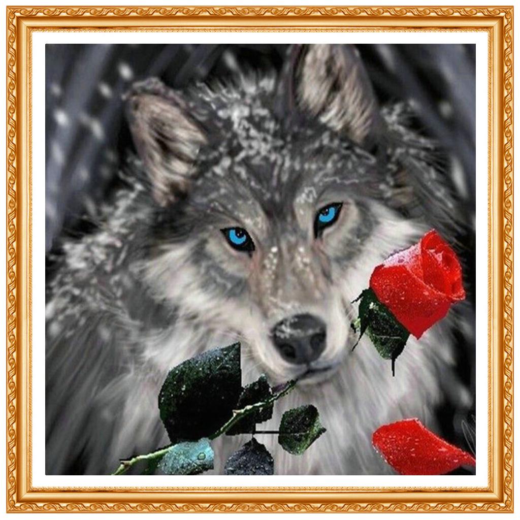 Täisümmarguse teemanttikandiga ristpistes Wolf DIY 3D teemantmaalimise koer