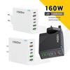 160W Multi-Port Fast Charger: 3 USB + 3 Type-C, EU/UK Plug, Compatible with Apple, Huawei, Xiaomi