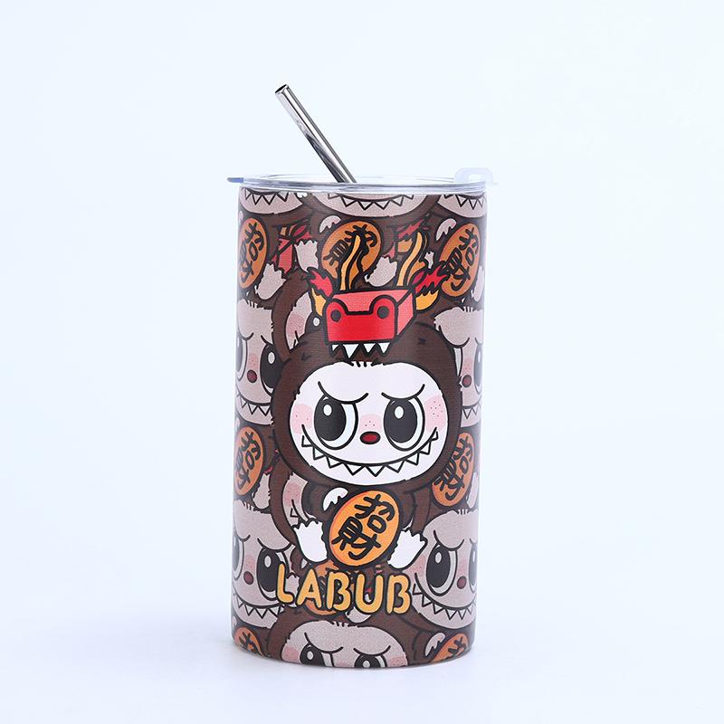 Kubek termiczny ze stali nierdzewnej w kształcie kreskówki Labubu Prosty kubek ze słomką do kawy