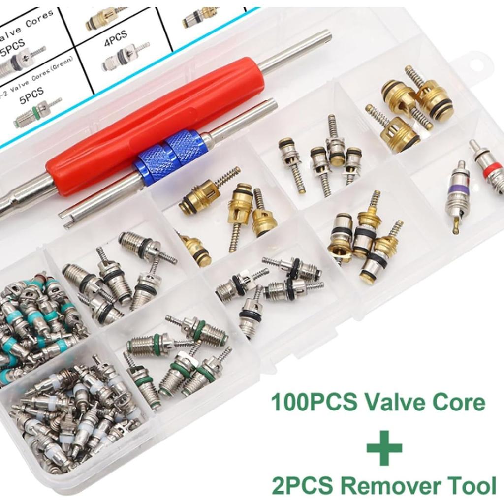 Car AC Service Kit 40pcs/102pcs Valve Cores + 270 O-Rings + Tools R12/R134a Compatible Nitrile Rubber Seals for Repair, Maintenance