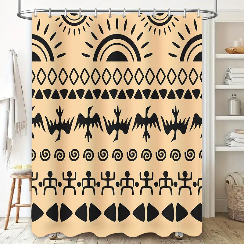 Black Patterned Shower Curtain Unique Artistic Decor for Bathrooms Modern Geometric Design In Brown Black Colors (Size69x70)