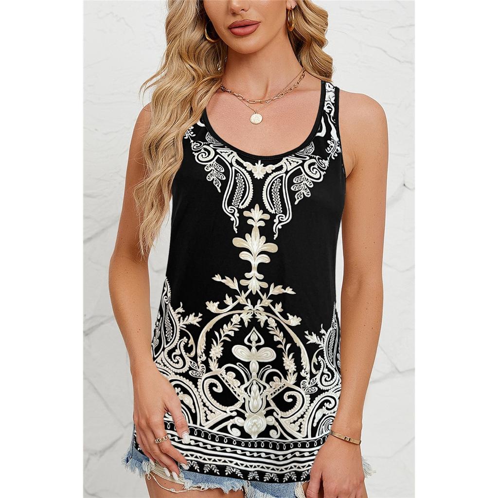 Women's summer sleeveless round neck printed vest