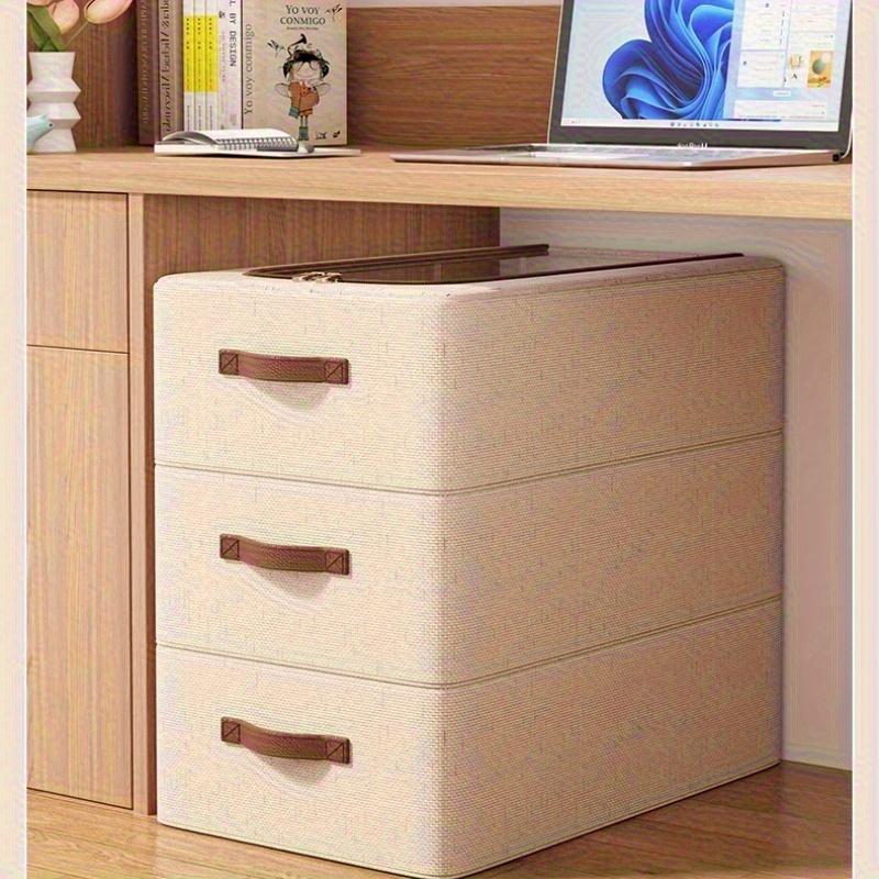 High quality4-Season Foldable Double-Window Shoe Cabinet - Dustproof Stackable Under-Bed Storage, Beige Linen Vintage Style, Suitable for Sneakers,