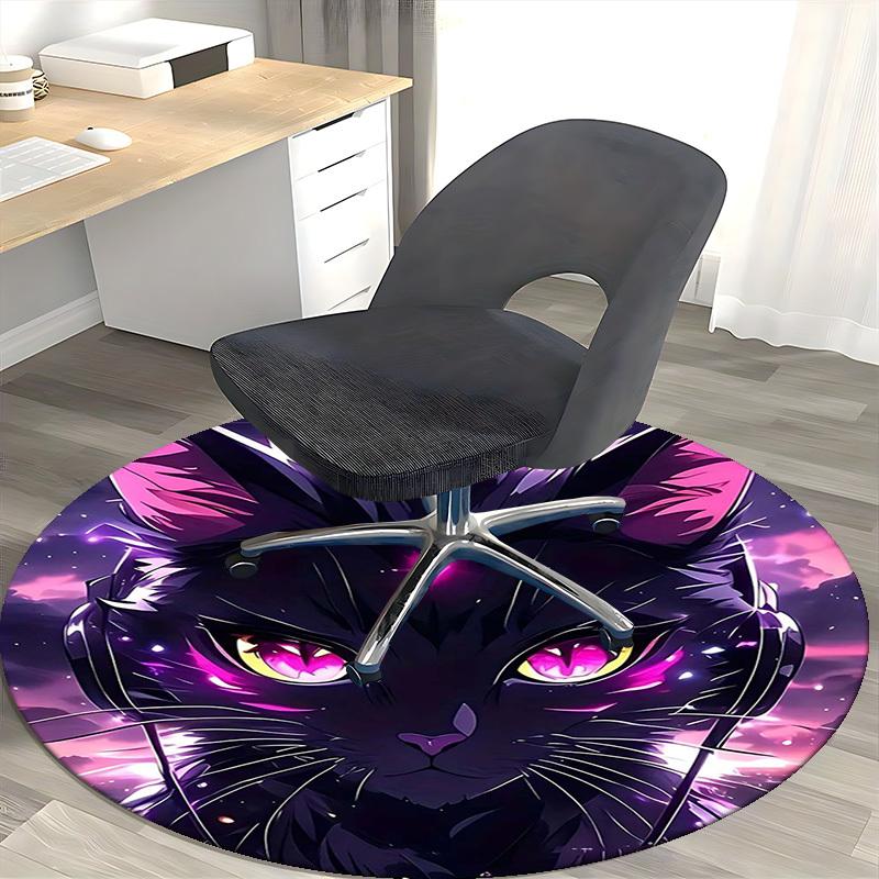1 Stück Anime Katze Runder Teppich Bürostuhlmatte, Rutschfester Teppich für Heimdekoration, Wohnzimmer, Schlafzimmer, Spielzimmer, Festivalgeschenk