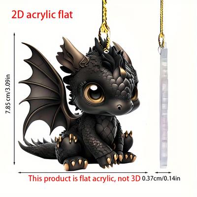2D Acrylic Black Dragon Design Decorative Pendant Car Rearview Mirror Decoration Pendant Christmas Tree Ornament