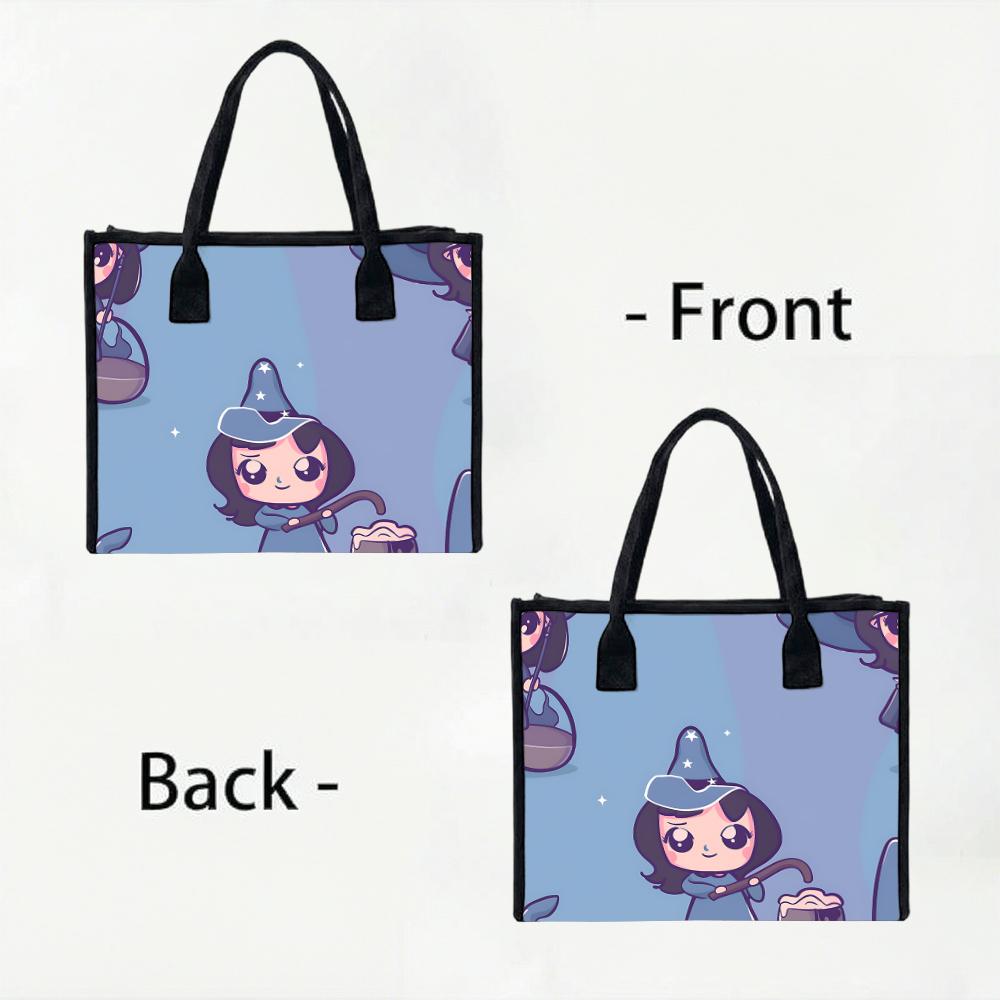Cute Witch Pattern Tote Bag Casual Large Capacity Portable Shopping Handbag for Daily Use