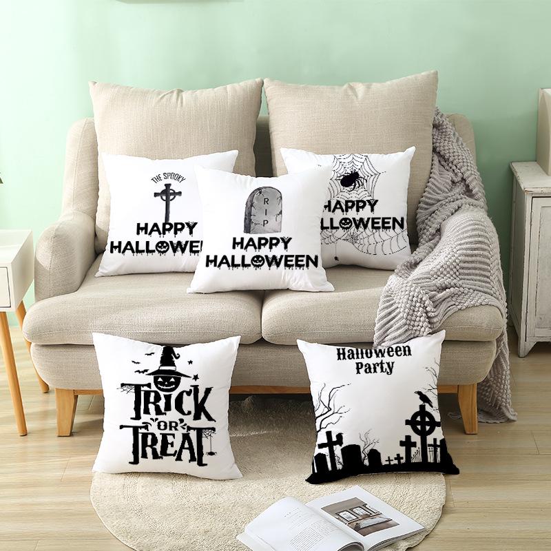 New Nordic Halloween Throw Pillow Cover Black Letter Print Sofa Cushion Cover Cushion Cover Home