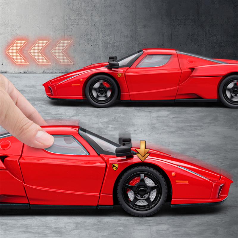 1/24 Ferrari ENZO Alloy Sports Car Model Diecast Metal Racing Super Vehicles Car Model High Simulation Sound and Light Children Toy Gift