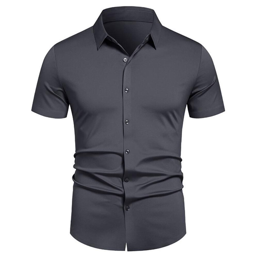 Men's Casual Short-sleeved Shirt - Solid Color, Simple and Stylish, Fitted Collar Shirt, Men's Top Garment