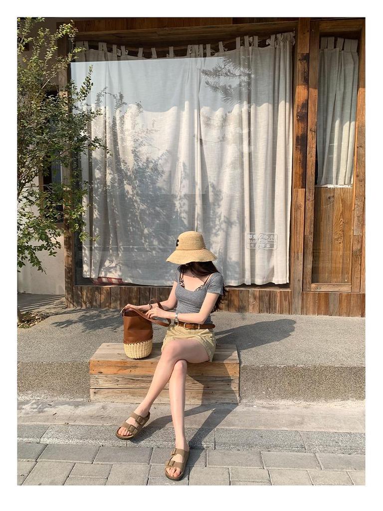 2026 Summer Korean Style Slim-Fit Wool T-Shirt for Women - Spicy U-Neck, Short-Sleeved, Sexy & Trendy