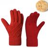 Women Autumn Winter Knit Gloves Double Layer Fleece Lined Thick Warm Minimalist Jacquard Touchscreen Gloves