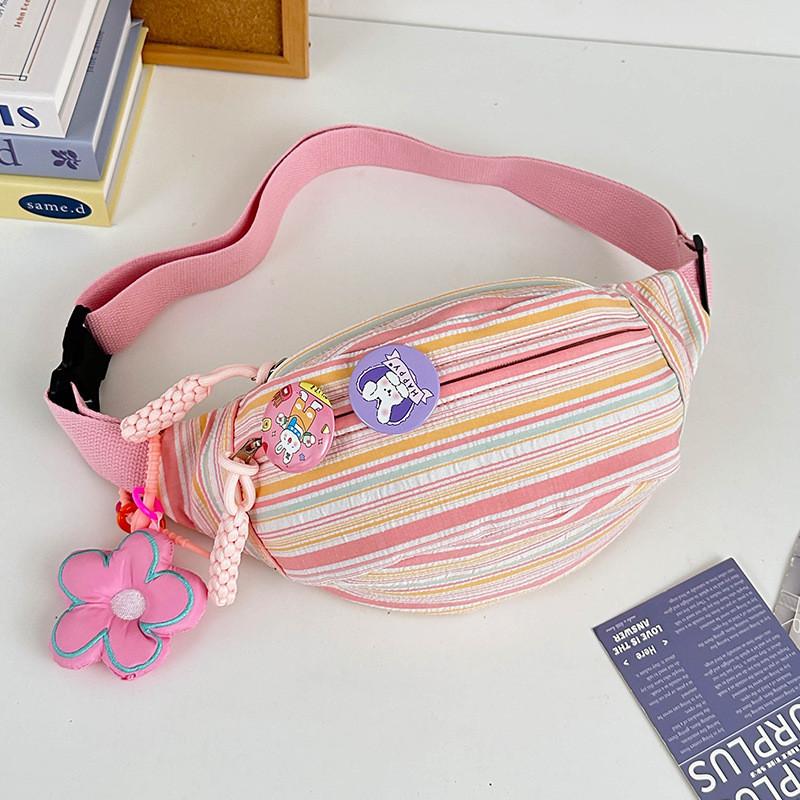Adorable Nylon Crossbody Chest Bag Lightweight Summer Sling Bag For Kids Pink With Charm