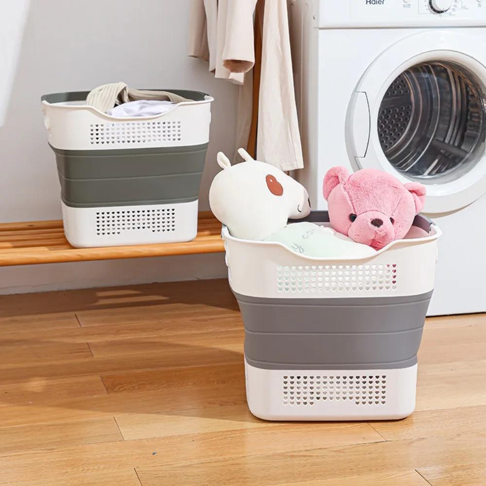 Folding Dirty Clothes Basket Plastic Material Clothing Basket Hollow Out Laundry Box with A Handle High-capacity Clothes Baskets