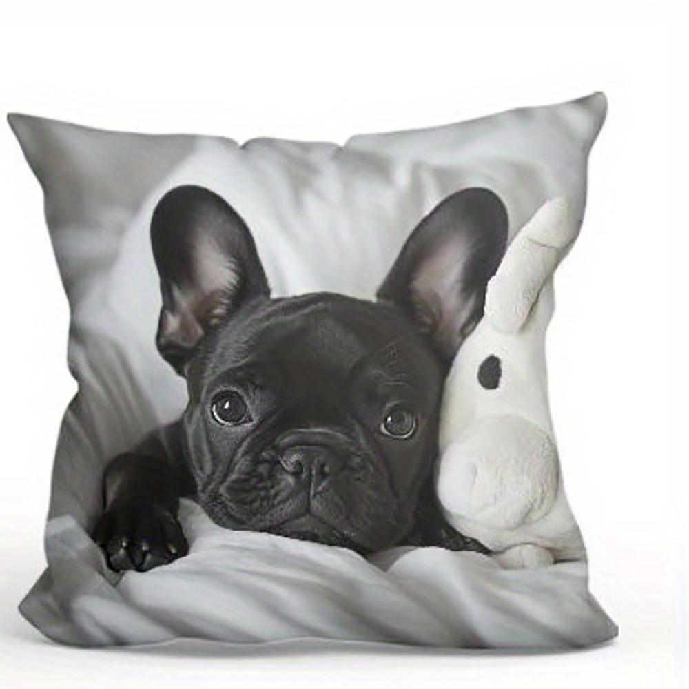 Französische Bulldogge Gemustert Beidseitig Bedruckt Kissenbezug Kurzer Plüsch Geeignet für Wohnzimmer Schlafzimmer Sofas Wurfkissenbezug