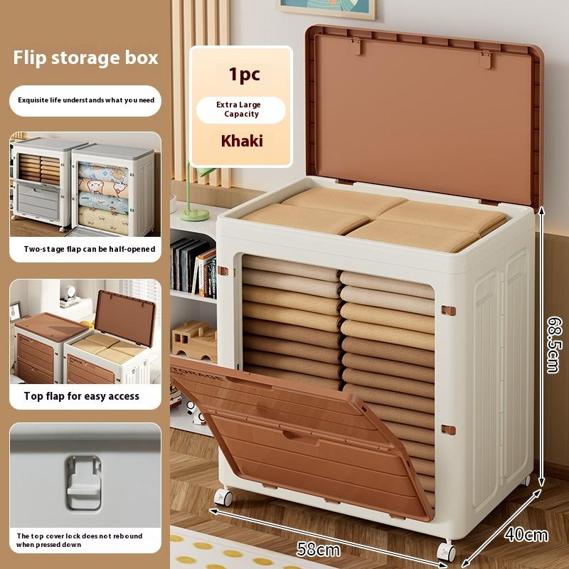 Large Capacity Storage Cabinet Toy Clothing Storage Box&Bins Movable Wheels Multi-Functional Flip-top Organizing Box