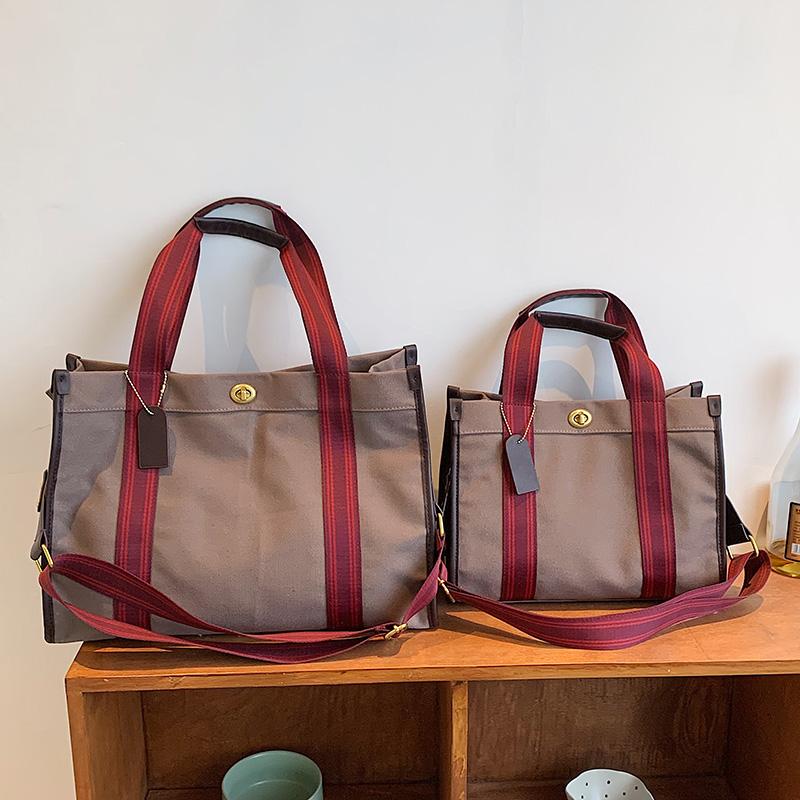 

Якісна полотняна жіноча сумка великої ємності Контрастний колір Сумки на плече з широким ременем Дизайнерська велика сумка Shopper Tote