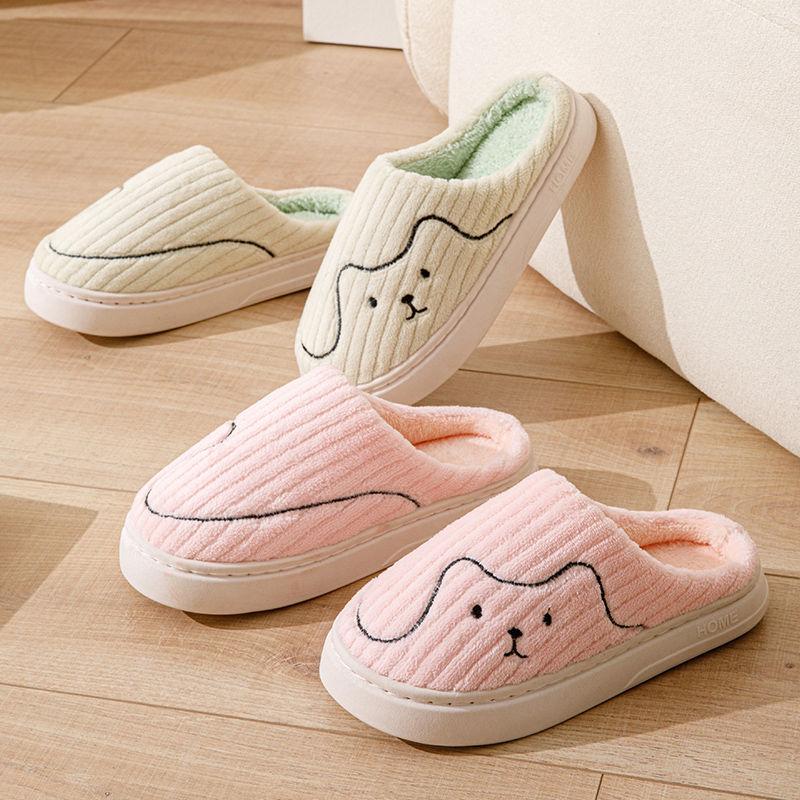 Winter thick-soled cotton slippers for women are non-slip, silent and velvet to keep warm, couples step on shit cotton slippers for me