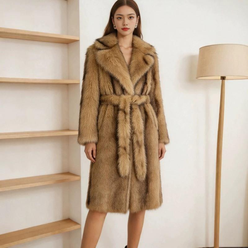 Damen Langer Kunstpelzmantel Mit Schalkragen Süß-Chic-Stil Winter-Oberbekleidung