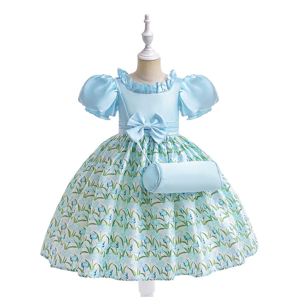 

Платье для маленьких девочек Платье с короткими рукавами для девочек и сумкой Вечерние свадебные платья с большим бантом Платье принцессы на 5-й день рождения для маленьких девочек 110 синий