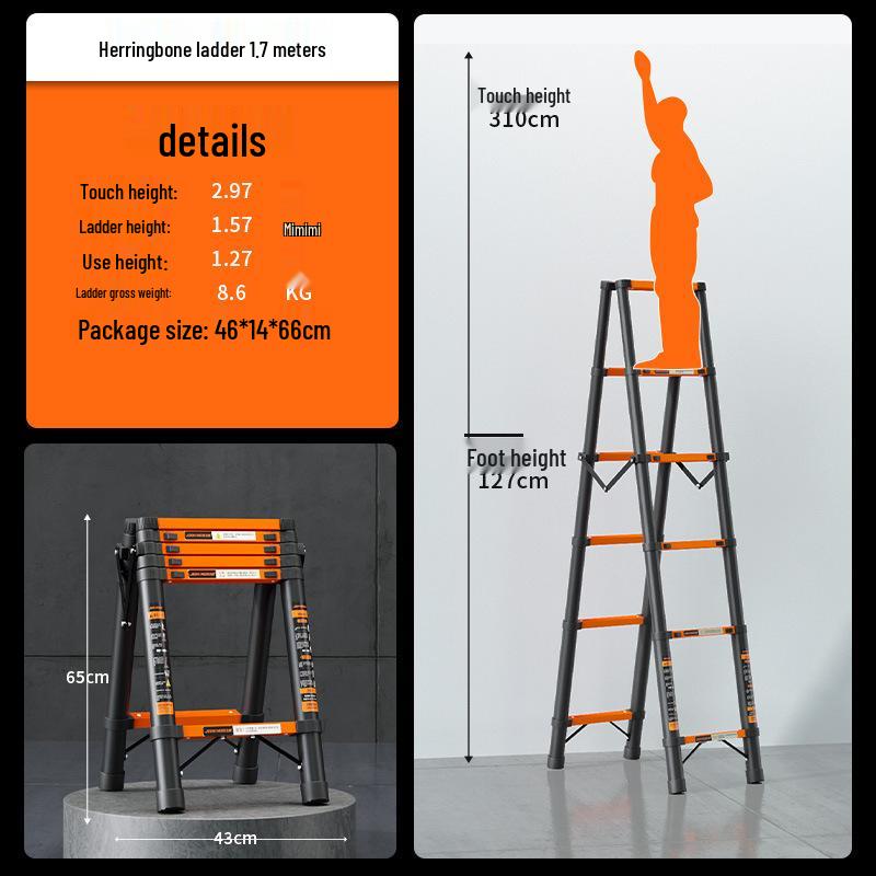 Multi-Function Thickened Carbon Steel Telescopic Ladder: Household A-Frame & Bamboo Joint Folding Engineering Ladder