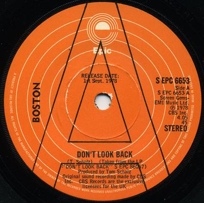 7inch Record BOSTON - Don't Look Back SEPC6653PROMO Epic 1978 UK Rock Used