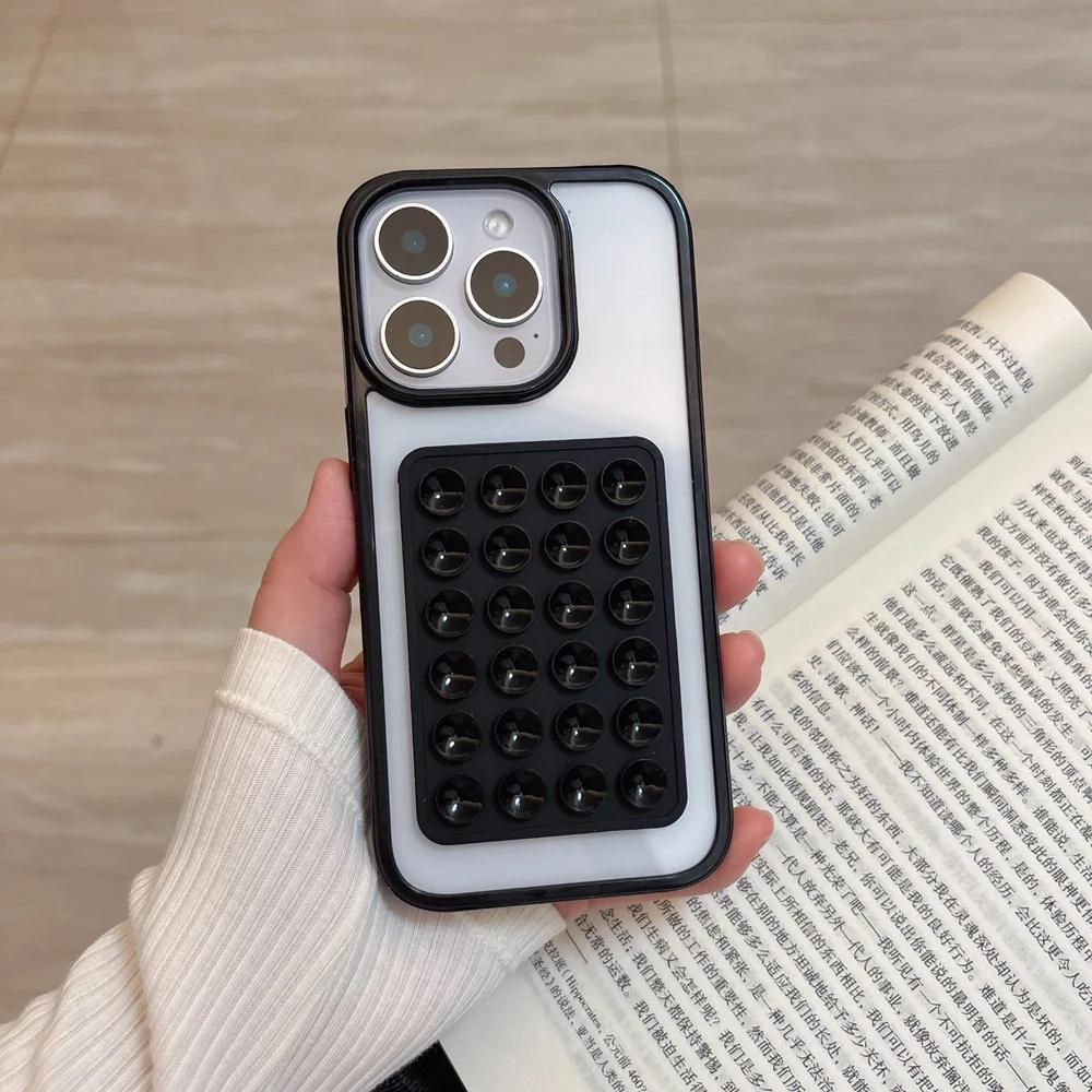 3D Suction Cup Candy Color Case For iPhone 16E 16 15 14 13 12 11 Pro Max Plus Airbag Transparent Shockproof Back Bumper Cover