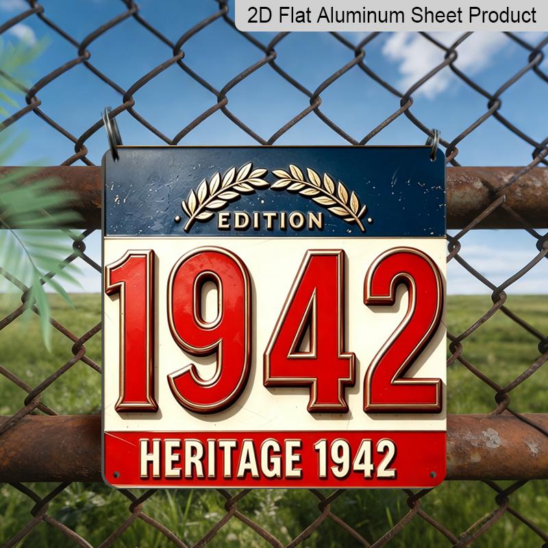 

2D Flat -1pc, Vintage Metal Sign, Decorative Plaque and Ornament, 1942 Heritage Memorial Theme, Retro Style, Suitable for Study, Porch, and Bar 20*20cm