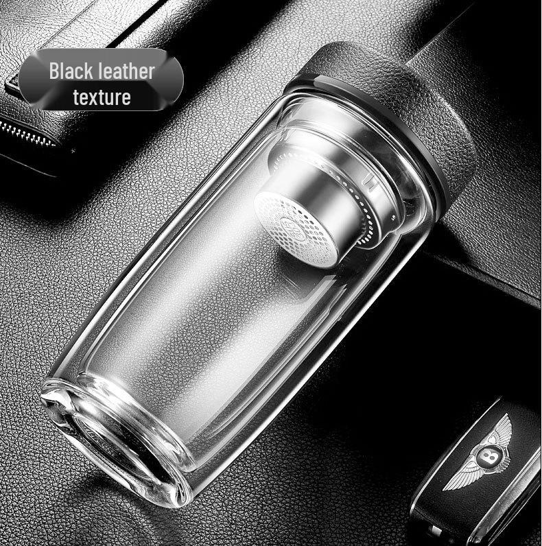 Double-Layer Glass Teacup: Men's Drop-Proof, Heat-Insulating, Large Capacity (500ml), Goose Egg Shape, Thickened for Car Use