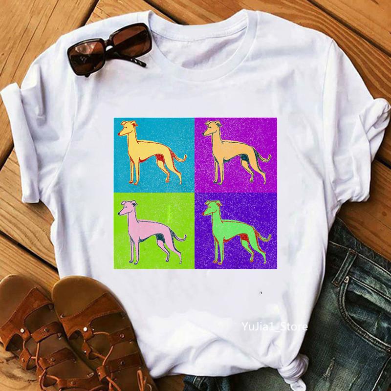 Vintage Circle Greyhound Dog Print T Shirt Women Cute Pet Graphic Short Sleeve Casual Summer Dog Lover Streetwear Tee