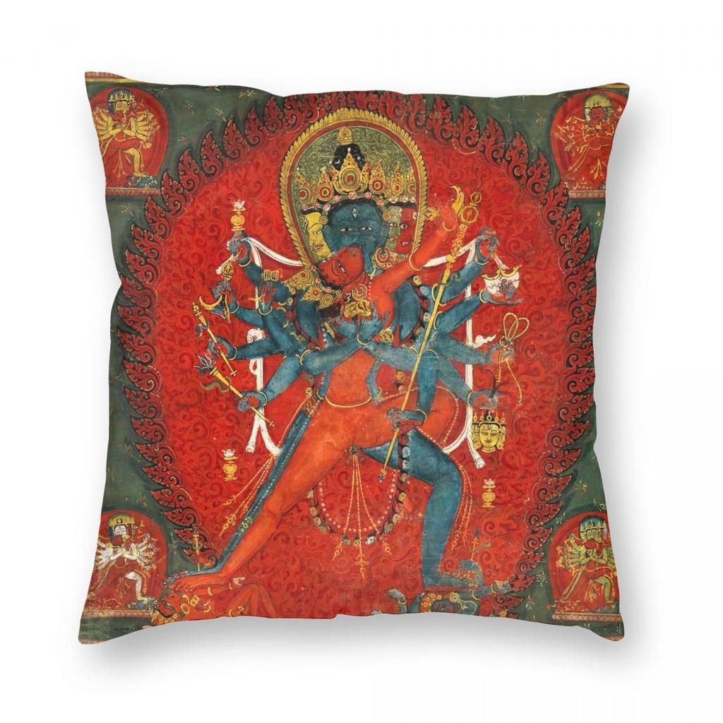 Cakrasavara Tantra Tibetan Buddhist Deity Pillowcase Polyester Linen Velvet Pattern Decor Throw Pillow Case Room Cushion Case
