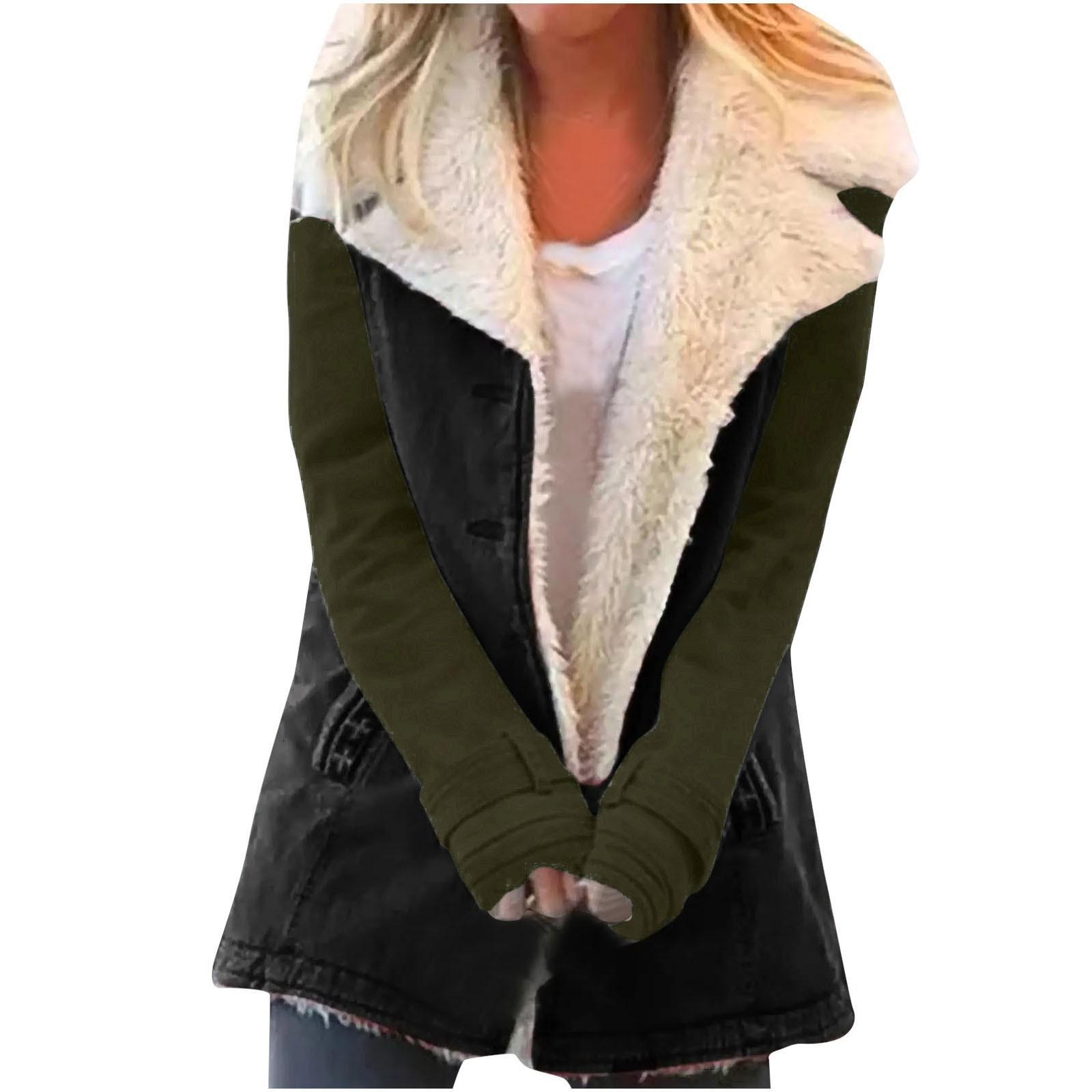 

Женская повседневная модная свободная куртка с флисовым воротником и карманом, сохраняющая тепло M зелёный