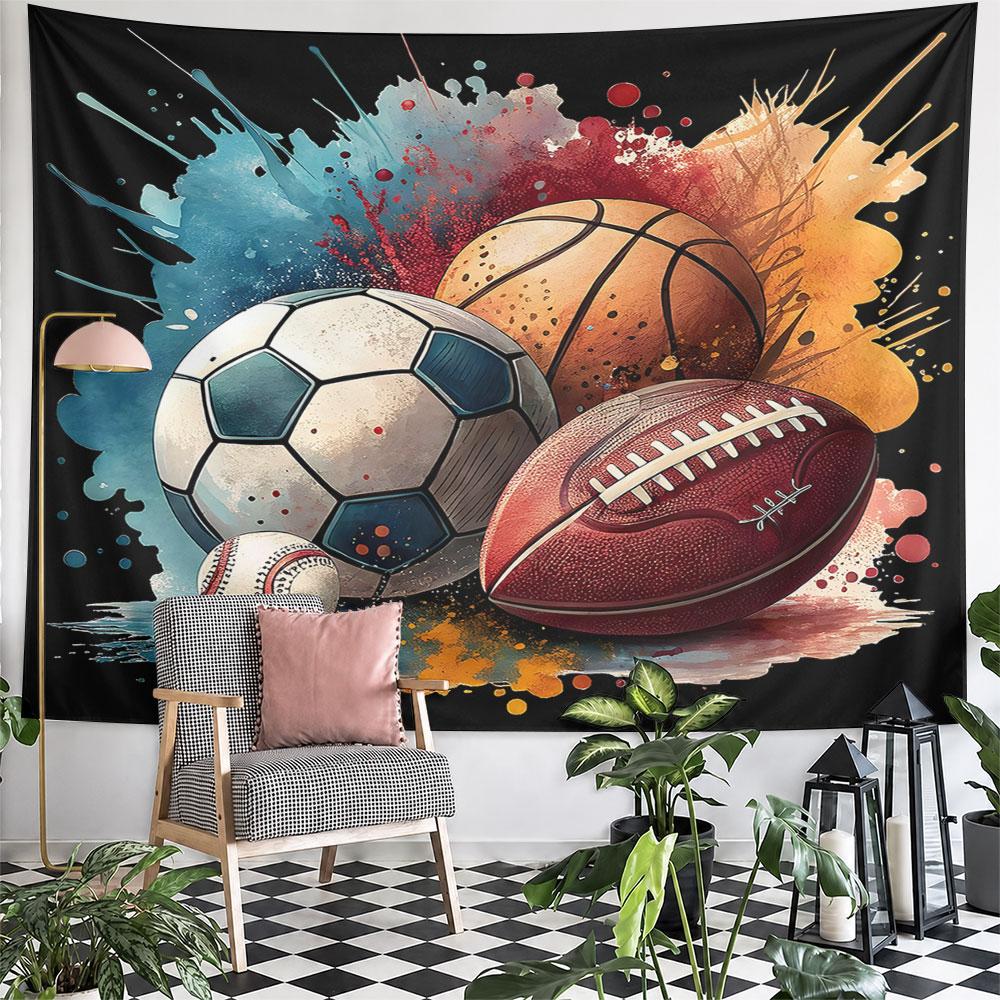 "Colorful Sports Ball Splash Art" Pattern Wall Hanging Tapestry Decorative Tapestry Home Decor for Bedroom and Living Room