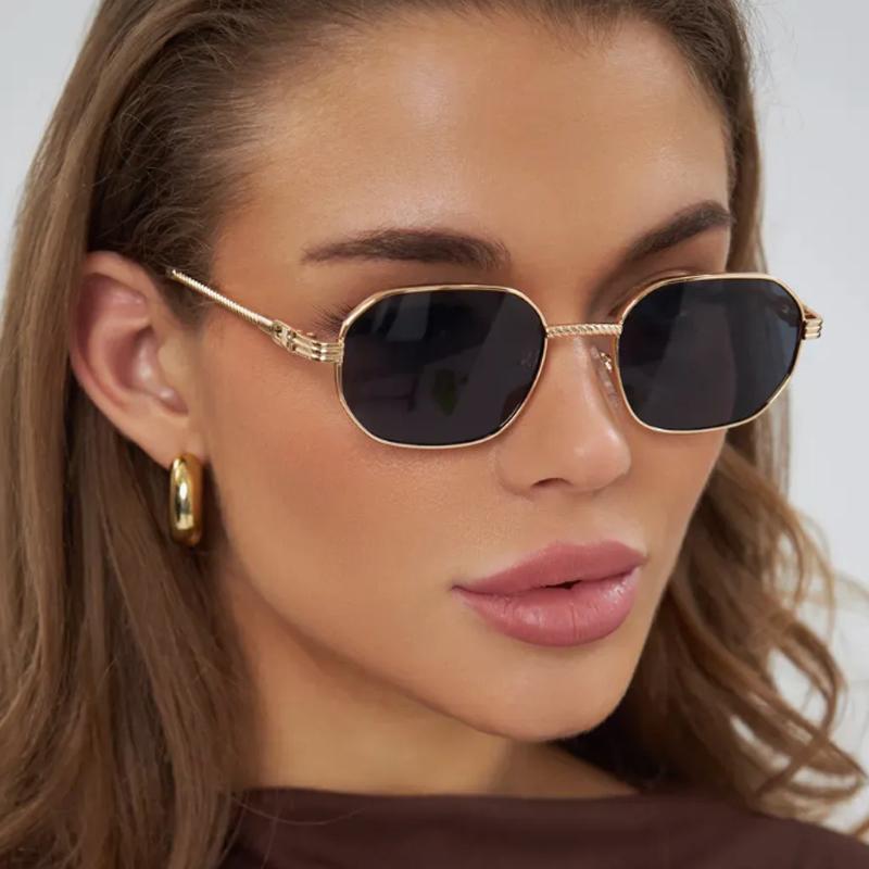Protective Glasses 2pcs Fashion Metal Square Frame Sunglasses Women Black Gold Unisex Sun Glasses Thread Design Shade UV400