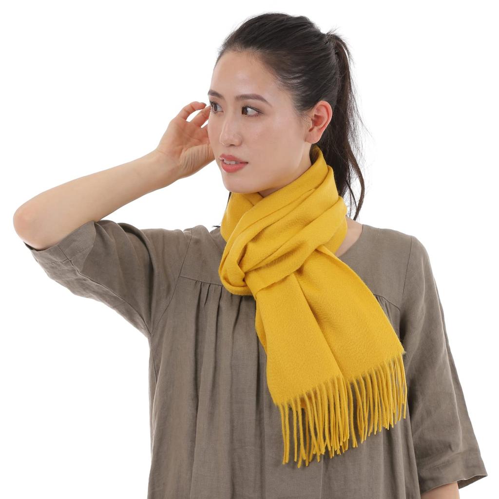 RAINBOW Large Thick Cashmere in Plaid Wide x 180cm 100% Stole/Scarf (60cm Long, Yellow)