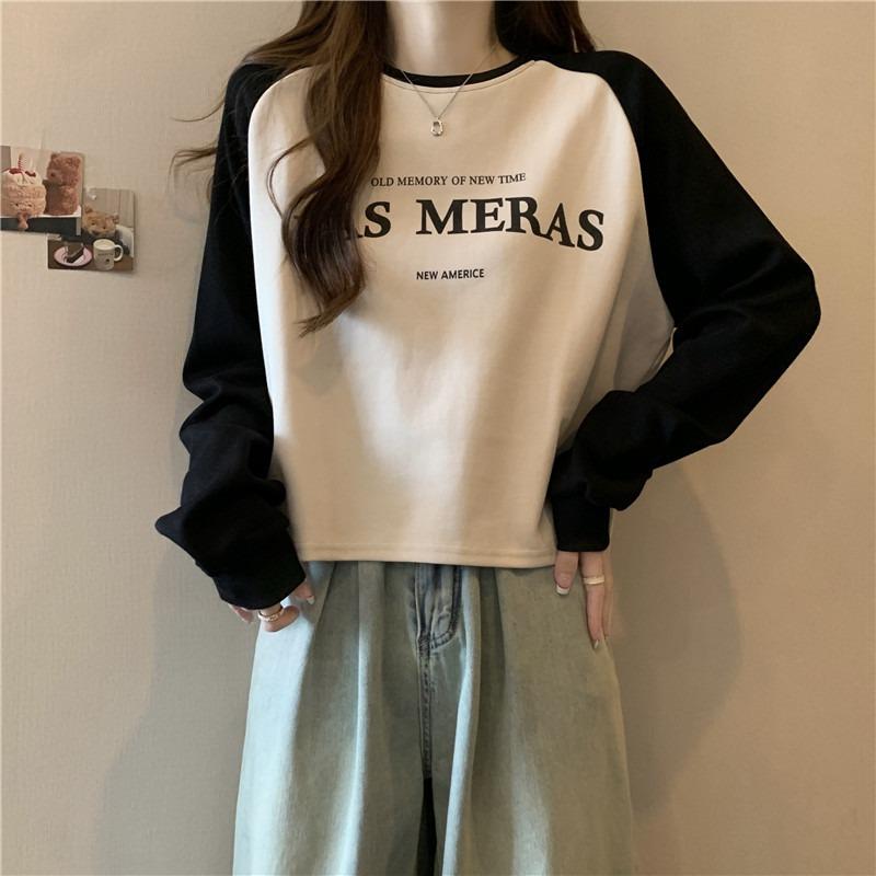 

Short round neck printed sweater women s loose pullover and thin casual long-sleeved jacket top 2XL чорний