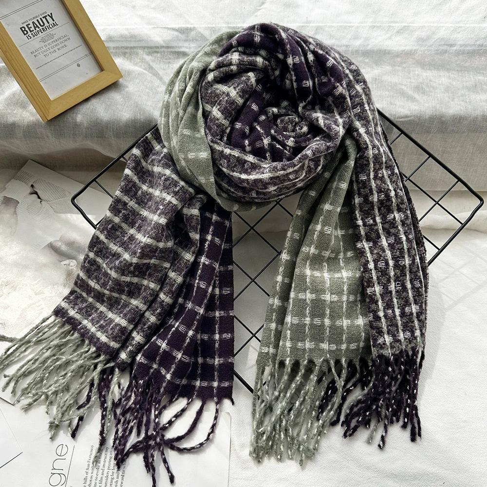 Soft waxy and thick plaid imitation cashmere scarf for women, warm fringed shawl in winter, couple scarf tide
