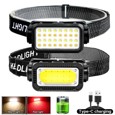 Tragbare LED-Stirnlampe Typ-C Wiederaufladbare Angel-Stirnlampe Eingebauter Akku Kopf-Frontlicht Outdoor Camping Wandern Flutlicht