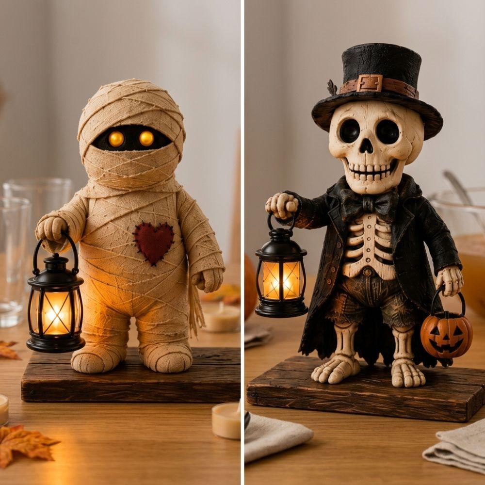 2D Flat Mummy Pumpkin Scarecrow Statue Vintage Plaid Bow Ghost Ornament Thanksgiving