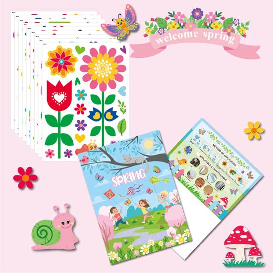 9 Sheets Hello Spring Window Clings Floral Gnome Butterfly Birds Bees Glass Stickers Reusable Static PVC Decals for Home Classroom Office Decor