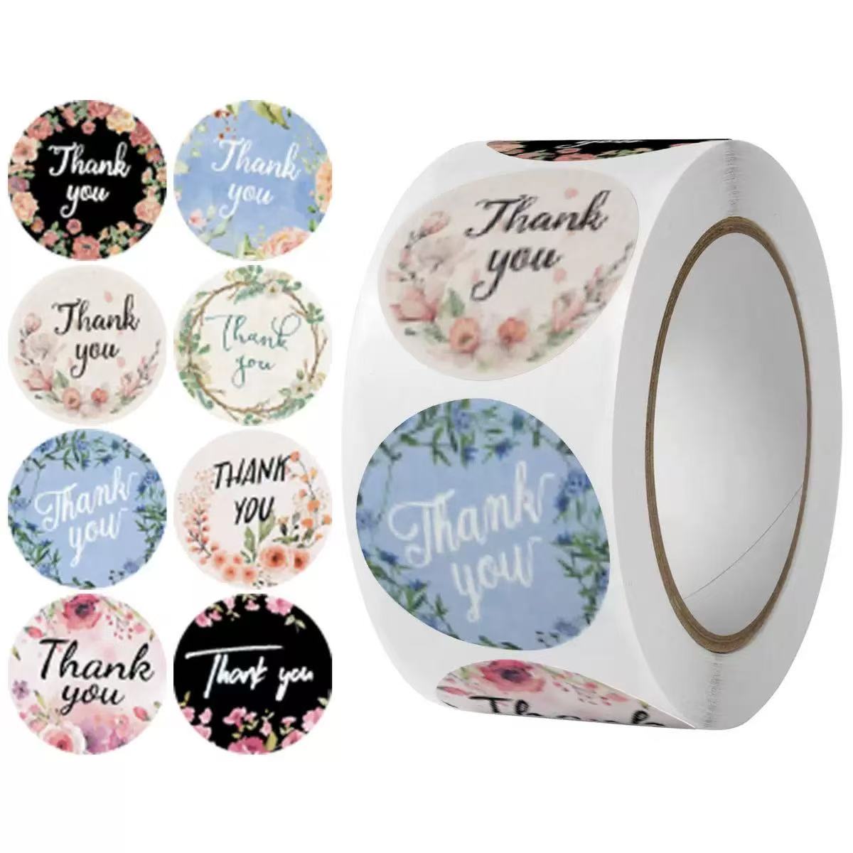 

Floral Thank You Stickers Roll - 500 Pieces/roll Thank You Stickers Labels for Envelopes, Bubble Mailers and Gift Bags Packaging