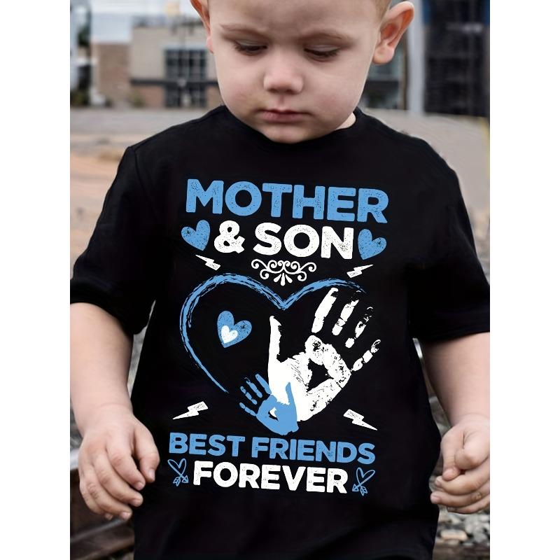 

European sizes [Boys Casual T-Shirt] Summer Boys Fashion Kids T-Shirt - Mother & Son Best Friends... Letter Print Cute Short Sleeve Casual Top 164cm чорний