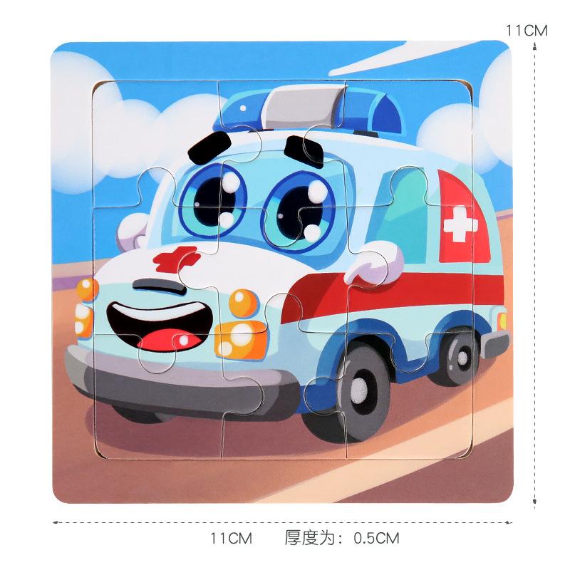 11cm Children Wooden Jigsaw Puzzle Games Cartoon Animal Vehicle Pattern Wooden 3d Puzzle Montessori Educational Toys