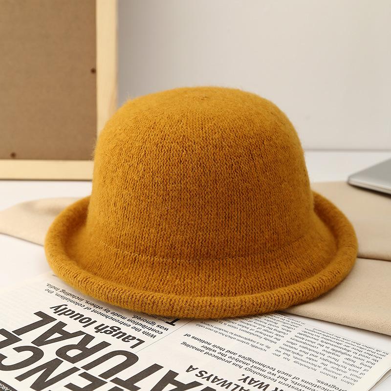Korean Version of Curled Dome Top Hat, Women's Winter Fashion Straw Hat, Knitted Basin Hat, Japanese Casual Versatile Bucket Hat