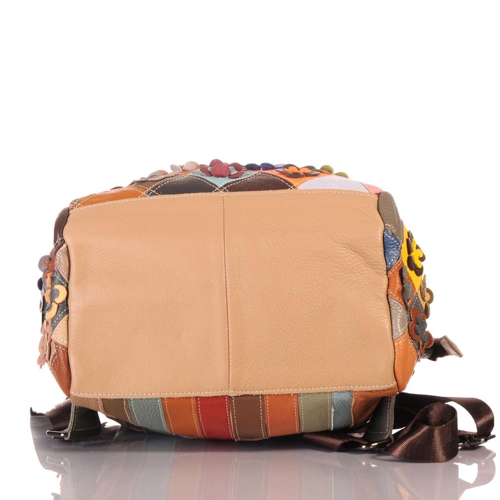 Damen Patchwork Leder Rucksack groß – Blumen Unikat