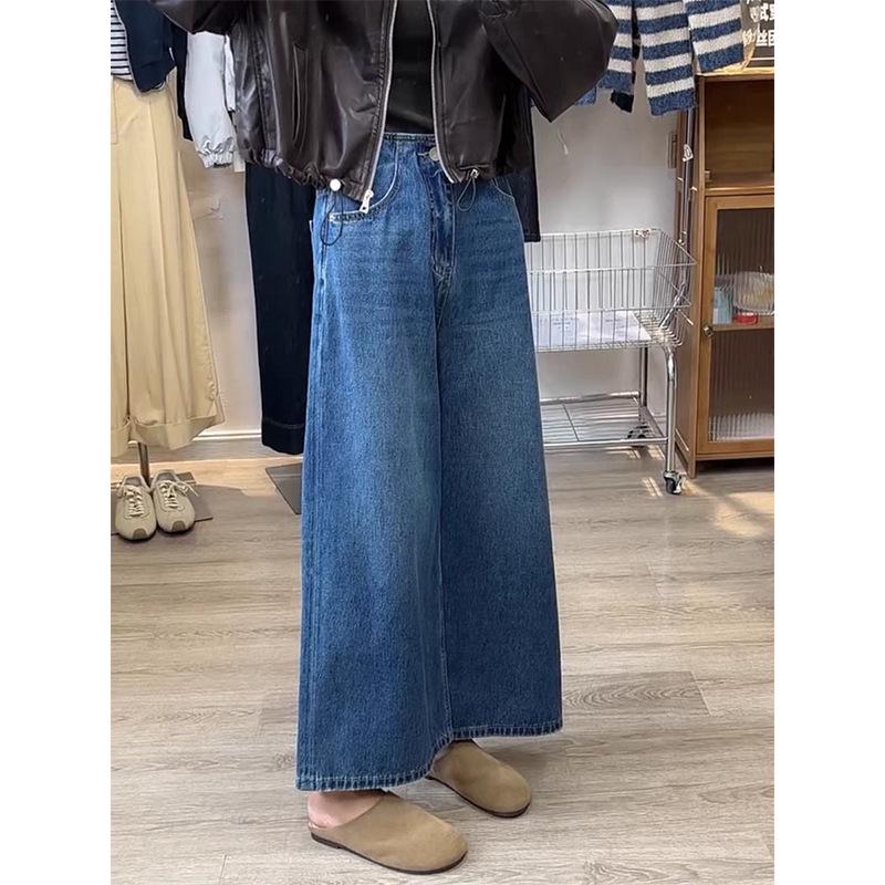 

Spring/Autumn 2026 Retro High-Waisted Wide Leg Denim Pants for Plus Size Women 5XL синій