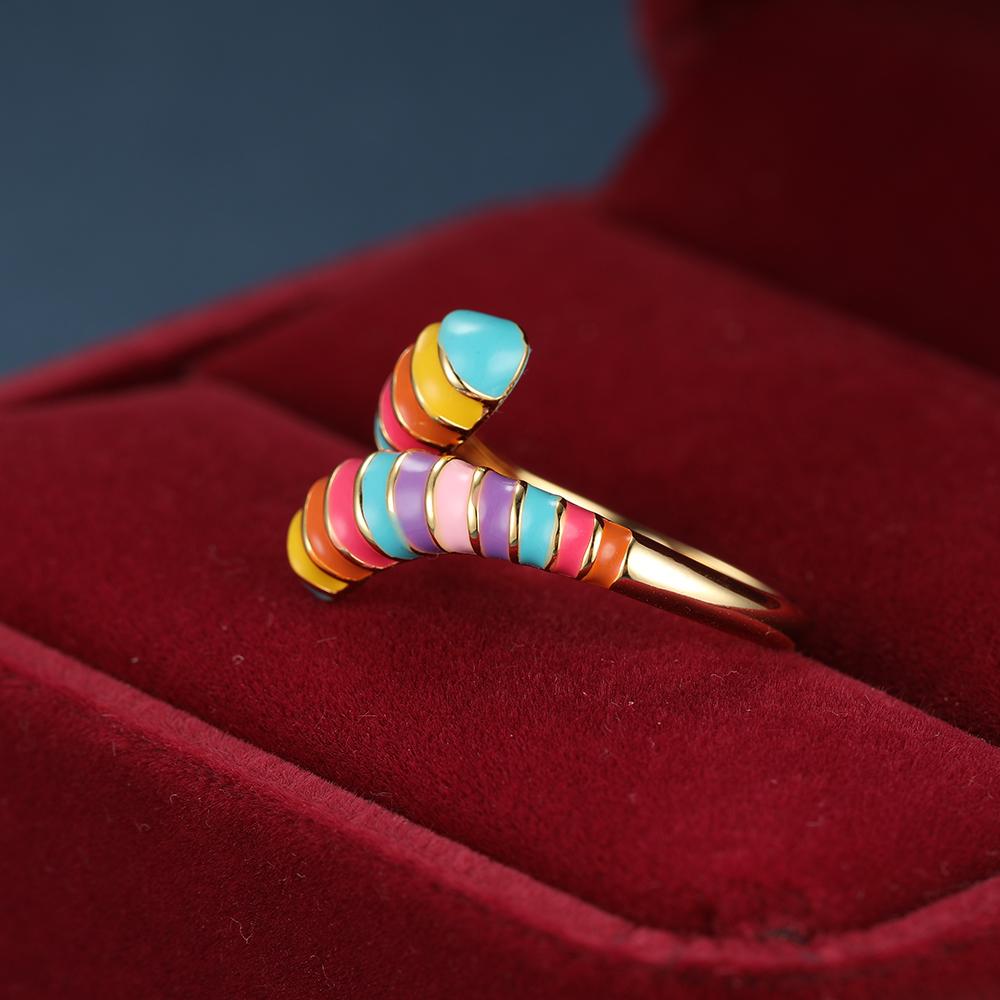 

Кольца регулируемого размера цвета золота с радужной эмалью для женщин, открывающиеся кольца, свадебные украшения AVE разноцветный