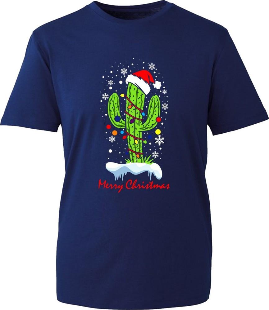 Merry Christmas Cactus With Lights TShirt Santa Hat Xmas Xmas Lights Tee Top S