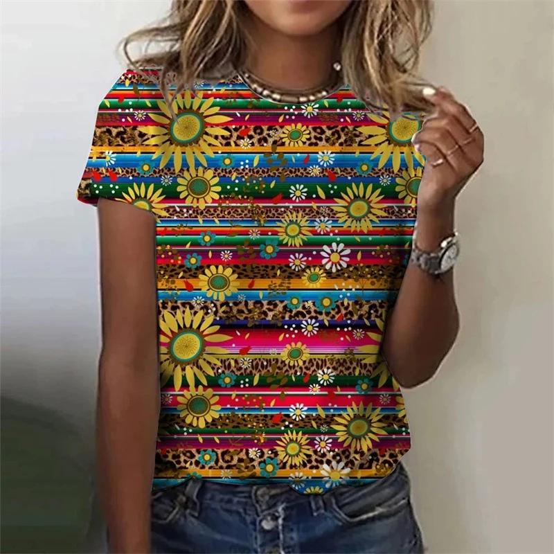 Women's T-shirt Summer Fashion Short Sleeve Top 3D Printed Casual Leopard Print Pattern T-Shirt