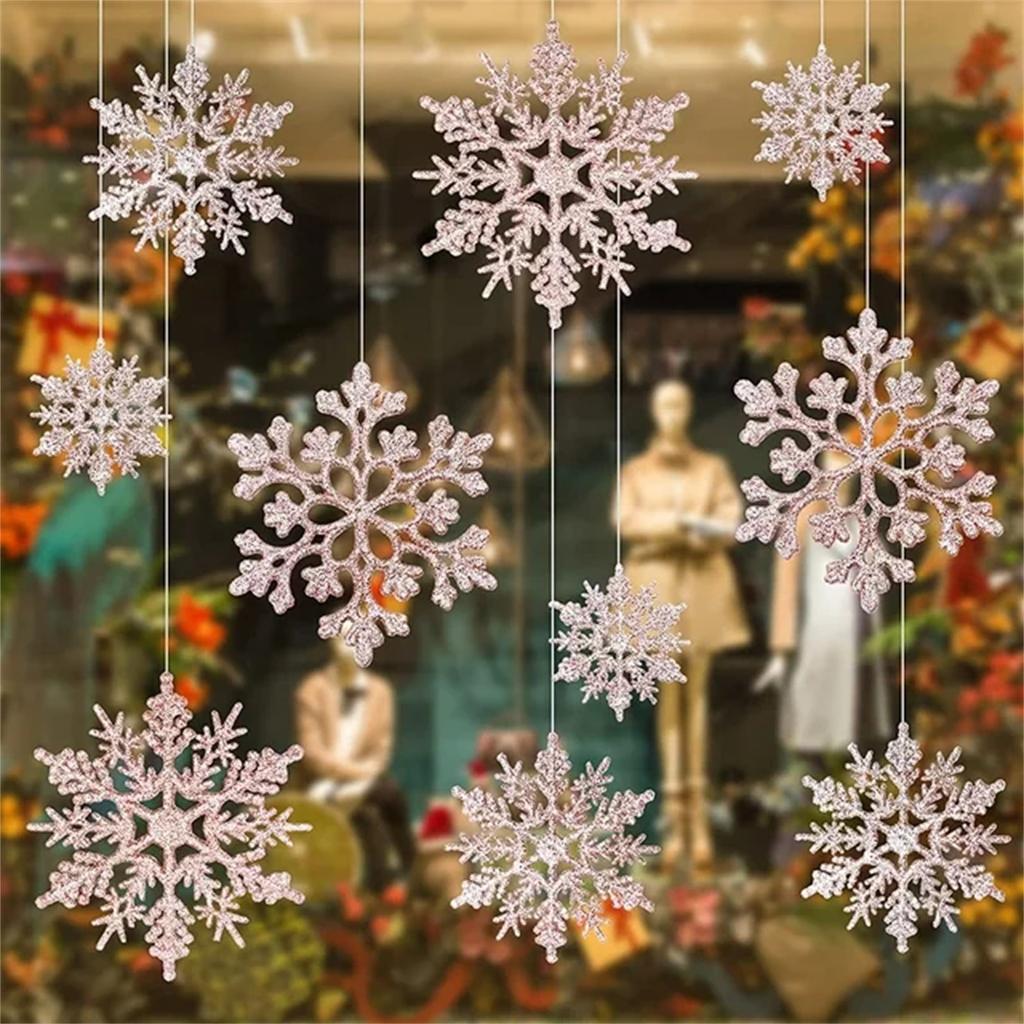 36 Pack Plastic Rose Gold Snowflake Ornaments , Hanging Decorations For Winter Christmas Tree