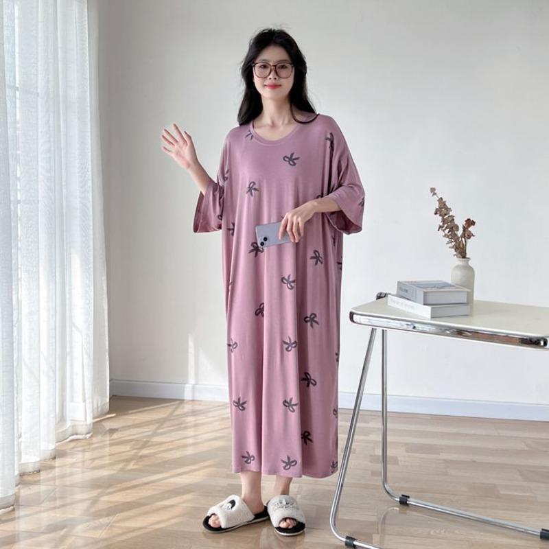 Plus Size Summer Lazy Short Sleeve Long T-Shirt Dress Korean Oversized Loose Maternity Home Clothes